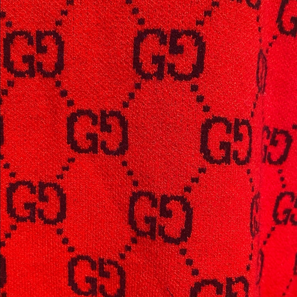 Double GG print red black hooded long cardigan sweater - Picture 9 of 9